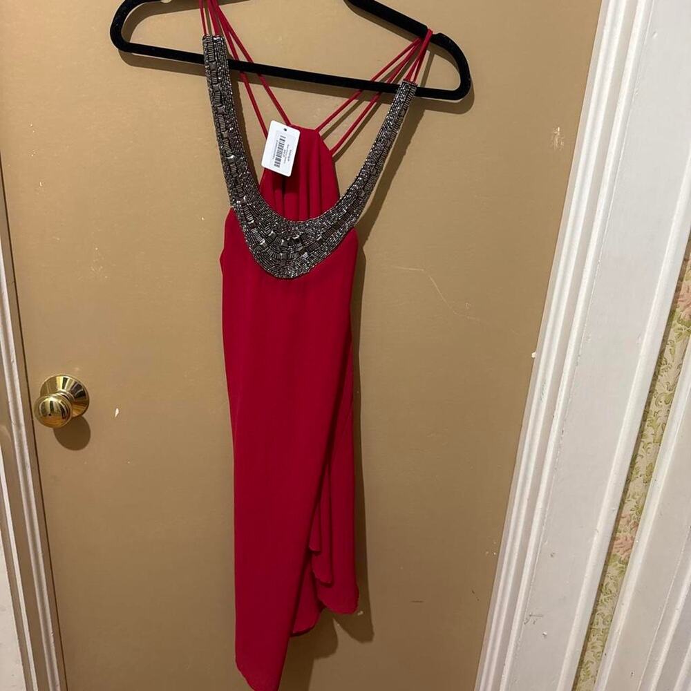 Red beaded maxi dress with